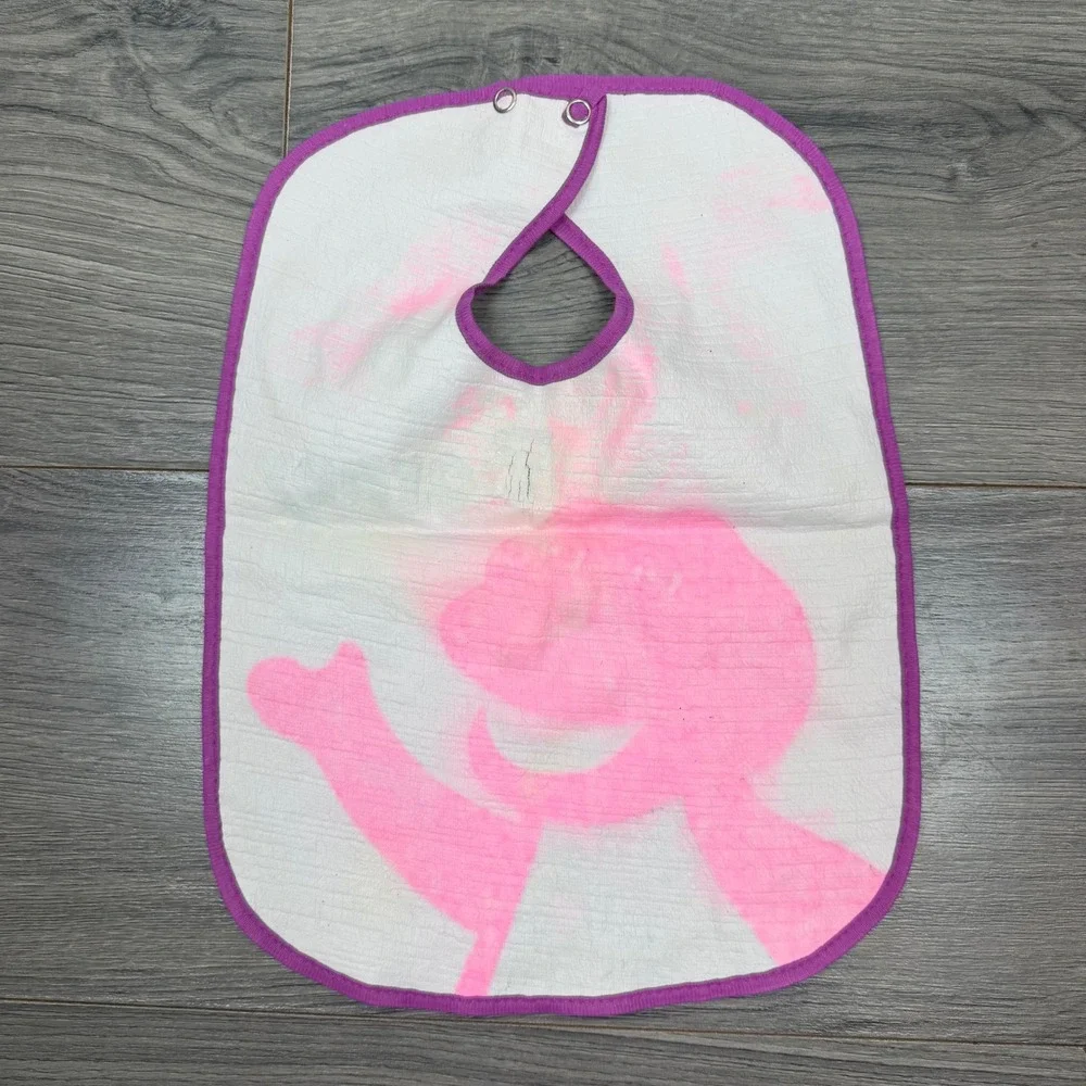 Vintage 1993 Barney the Dinosaur Baby Bib White Purple Waterproof Snap Lyons 90s